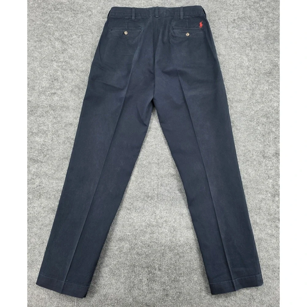 Polo Ralph Lauren Ethan Pant Mens 34x34 Navy Blue Pleated Cotton Chino Relaxed